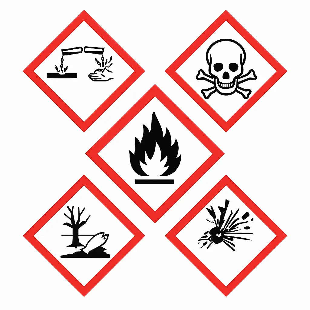 Pictogrammes GHS CLP – étiquettes de danger chimique conformes au règlement européen et aux exigences suisses