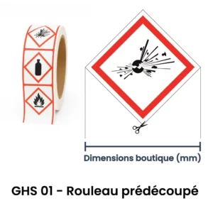 Étiquette GHS01 – Pictogramme explosif sur rouleau prédécoupé
