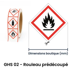 Étiquette GHS02 – Pictogramme inflammable sur rouleau prédécoupé