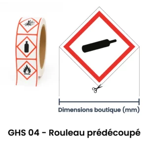 Étiquette GHS04 – Pictogramme gaz sous pression sur rouleau prédécoupé