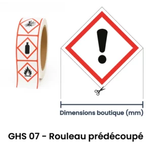 Étiquette GHS07 – Pictogramme dangereux pour la santé sur rouleau prédécoupé