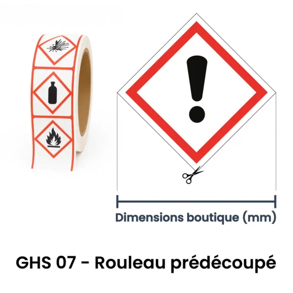 Étiquette GHS07 – Pictogramme dangereux pour la santé sur rouleau prédécoupé