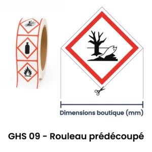 Étiquette GHS09 – Pictogramme dangereux pour l’environnement sur rouleau prédécoupé