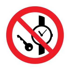 Panneau interdiction P008 – pas de montres ou objets metal | picto sécurité suisse