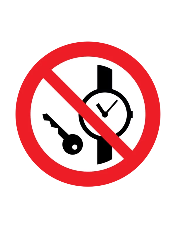 Panneau interdiction P008 – pas de montres ou objets metal | picto sécurité suisse