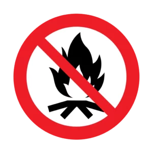 Panneau interdiction P045 – feu de camp interdit | picto sécurité suisse