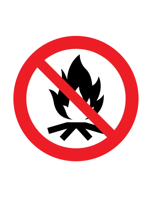 Panneau interdiction P045 – feu de camp interdit | picto sécurité suisse