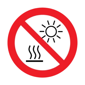Panneau interdiction P068 – ne pas exposer au soleil ou surface chaude | picto sécurité suisse