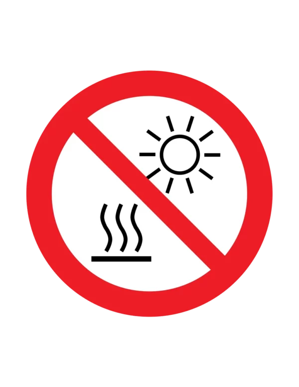 Panneau interdiction P068 – ne pas exposer au soleil ou surface chaude | picto sécurité suisse