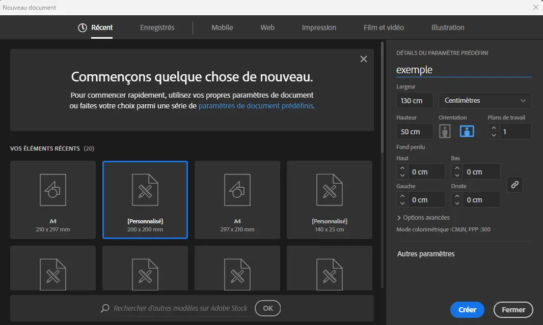 Nouveau document Illustrator CMJN pour impression grand format à Monthey et Aigle