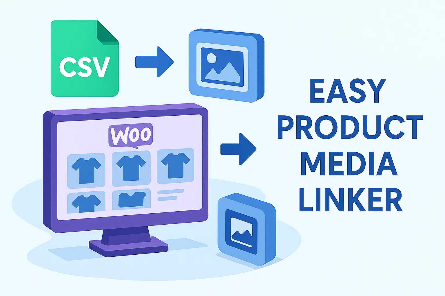 Bannière Easy Product Media Linker — plugin WordPress pour lier des images aux produits WooCommerce par CSV