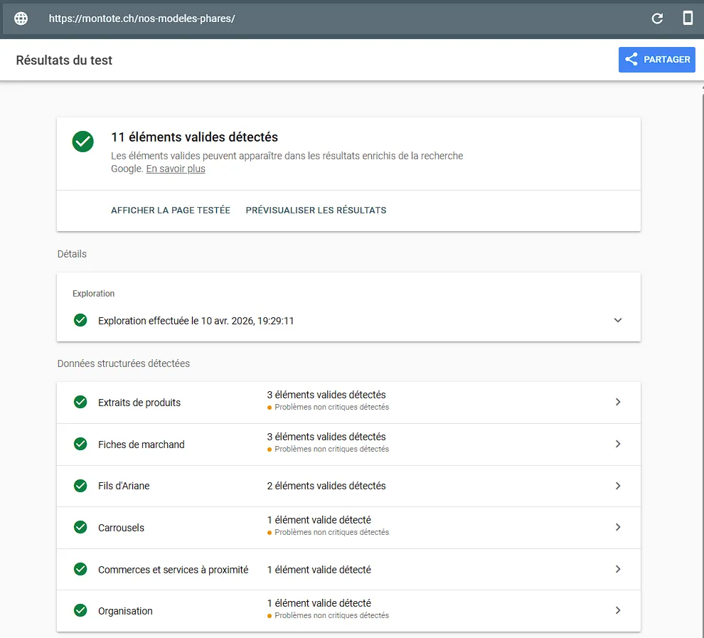 Résultats enrichis Google montote.ch - schema.org tote bags personnalisés WordPress - refonte site WordPress FTMPUB Valais Suisse romande