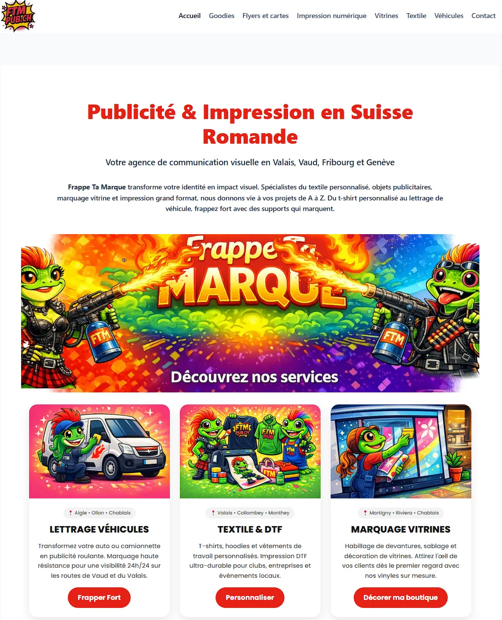 Site WordPress imprimerie frappetamarque.ch — agence web WordPress FTMPUB Valais Suisse romande
