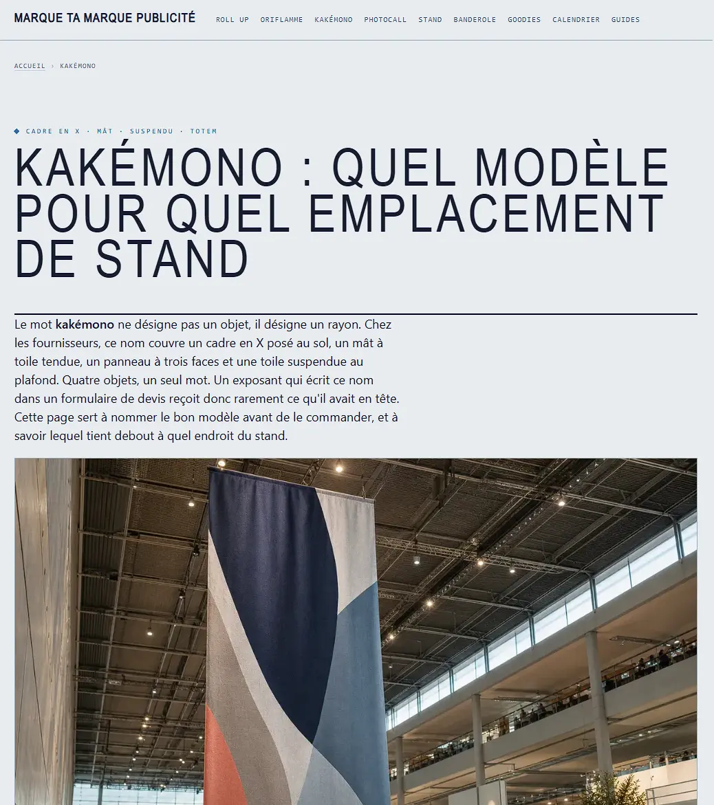 Haut d'une page de marquetamarque.ch : repère, titre, chapô répondant à la question, puis photographie